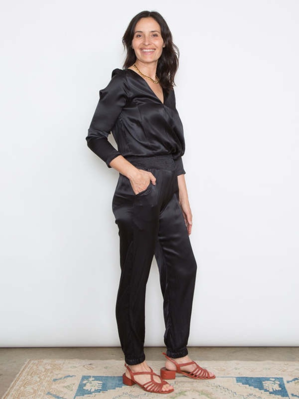 Monica Nera Black Silk Cher Jumpsuit size S
